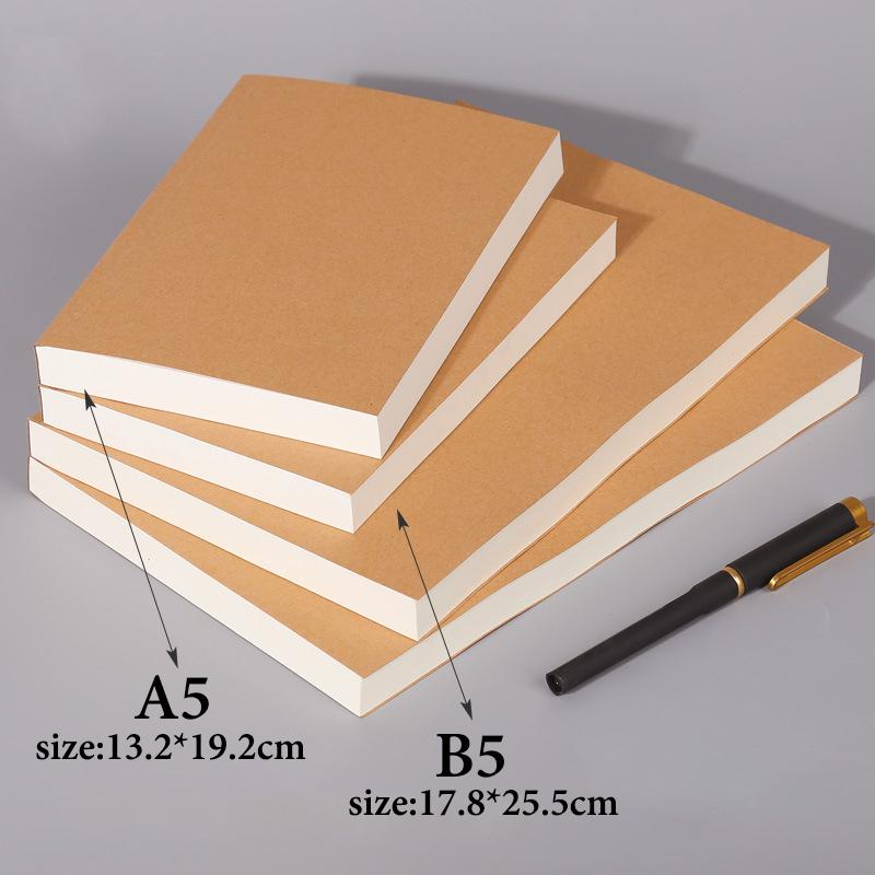 A5/B5 Kraft Paper Cover Notebook,Extra Thick 200 Sheets/Book,Blank Pages,Free Stickers,Office Study Notes Supplies CS-079