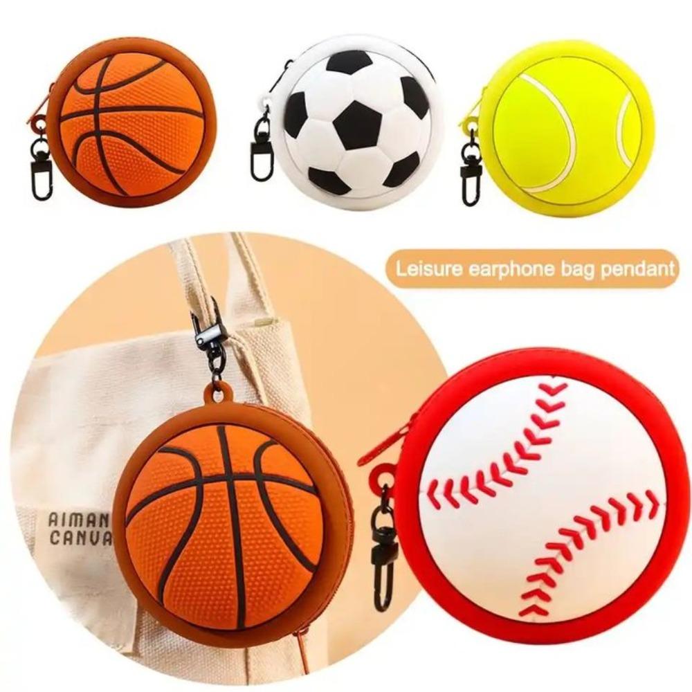 Soccer Sports Series Coin Purse Wallet Tennis Silicone Earphone Bag Basketball Purse Bag  Travel