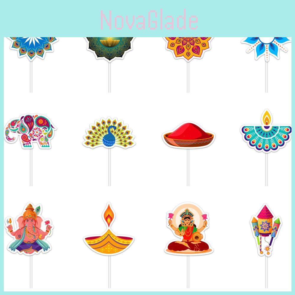Diwali Theme Cake Topper Flags Paper Party Decor For Celebrations