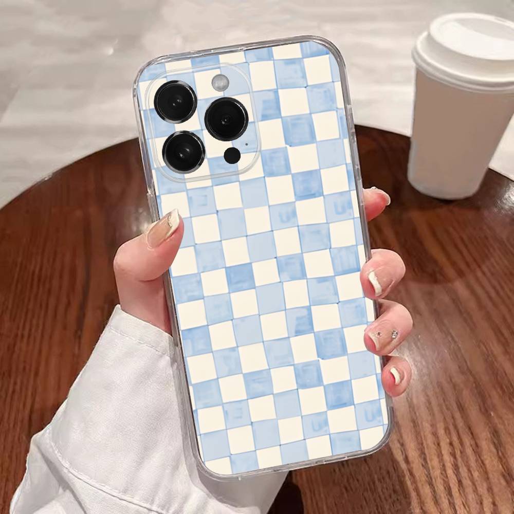 

Корейський синьо-смугастий сітчастий чохол для телефону Ins для iPhone 17,16,15,14,13,12,11 Plus,Pro,Max,XR,XS,Plus,E,SE4,Mini Прозорий чохол iPhone17promax