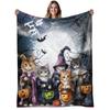 Halloween Witch Cat Pumpkin Bat Moon Print Flannel Throw Blanket Super Soft Warm Blanket for Sofa Bed Halloween Home Decor Gift