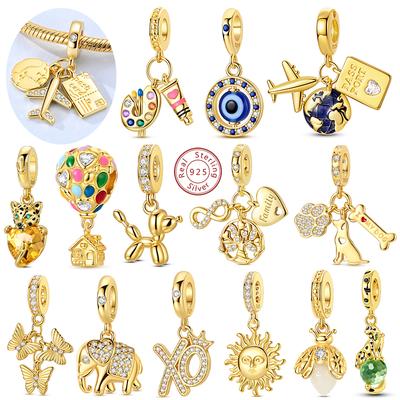Original Charm Bead Pendent Copper Gold Series Butterfly Firefly Earth Airplane Charm Fit Bracelet Bangle Woman Jewelry Gift