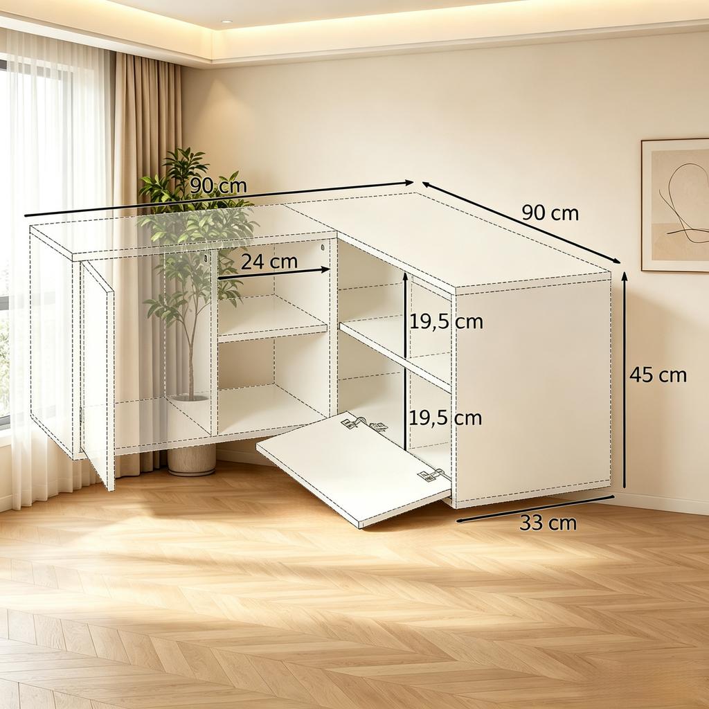 L-Shaped TV Cabinet with Open Compartments, Modern TV Cabinet, Space-Saving Corner Cabinet, Compact Corner Cabinet