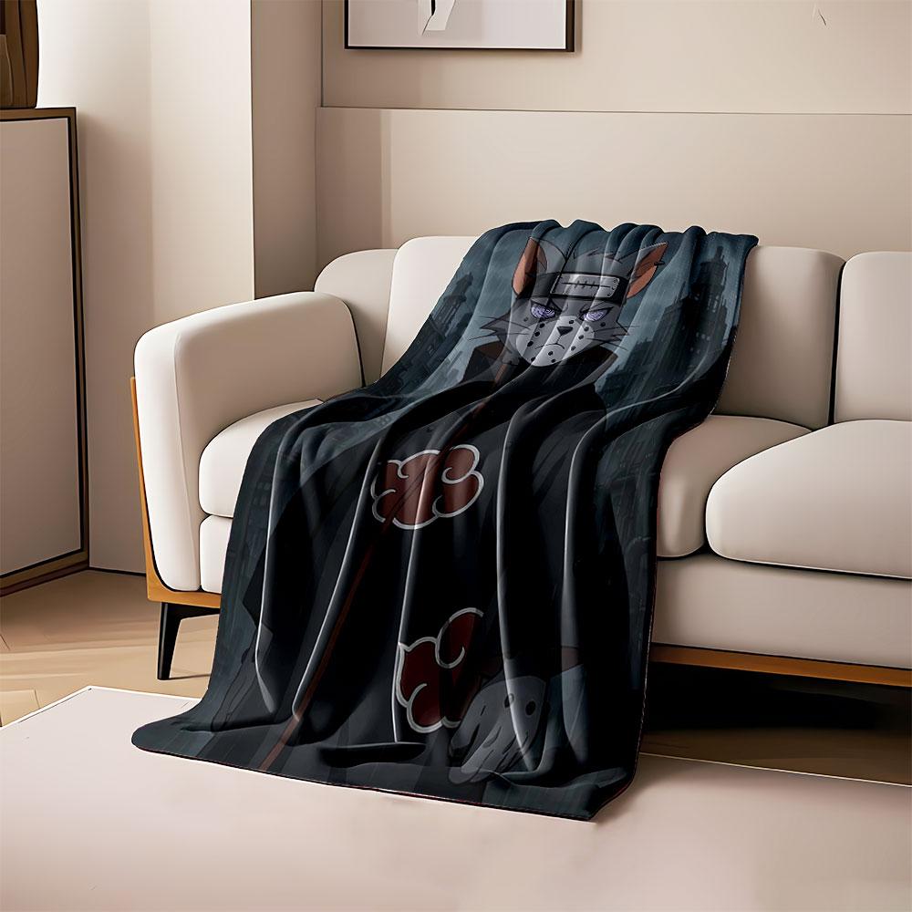 

A gray anthropomorphic cat in a dark cloak with red cloud patterns. for all seasons blanket lunch break throw gift 80cm x 120cm