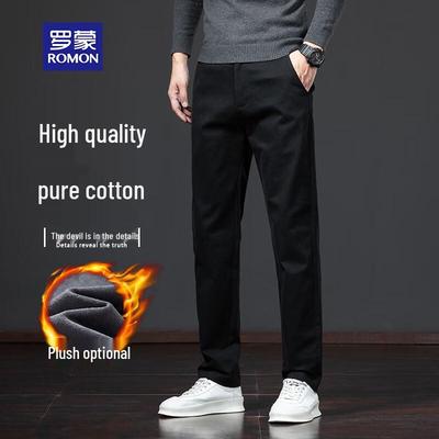 Men's Autumn/Winter Cotton Blend Straight Fit Trousers