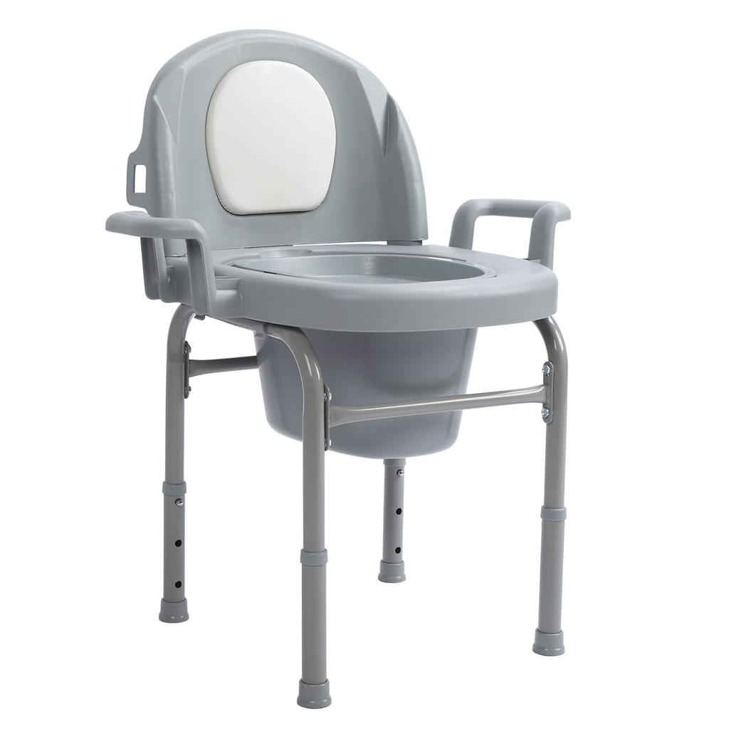 Bedside Commode Toilet Chair 3 Height Adjust Portable Toilet Chair with Backrest for Elderly Pregnan