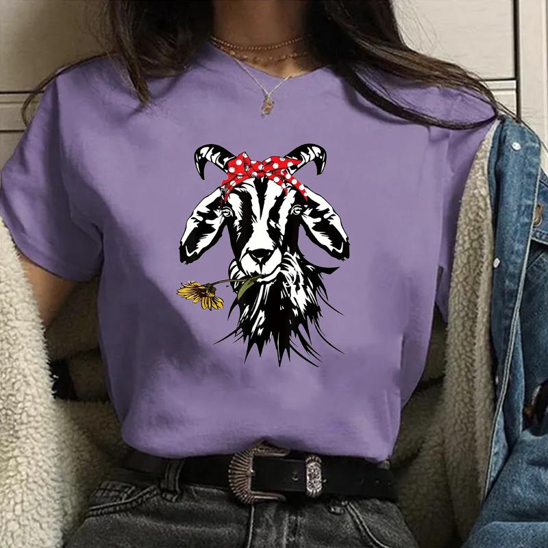 Cute Goat Pattern Printed T-Shirt Women's Goat Harajuku T-Shirt Summer Cool Fashion Women's Tops