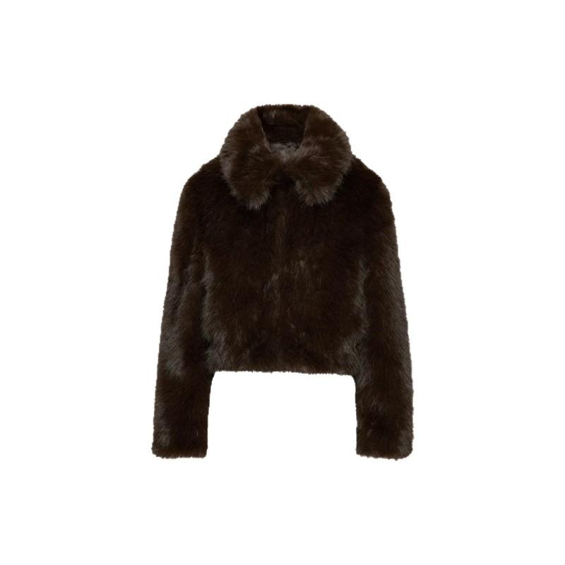 Womens Faux Fox Fur Coat Short Warm Winter Jacket Stand-Up Collar Classic Chic Style