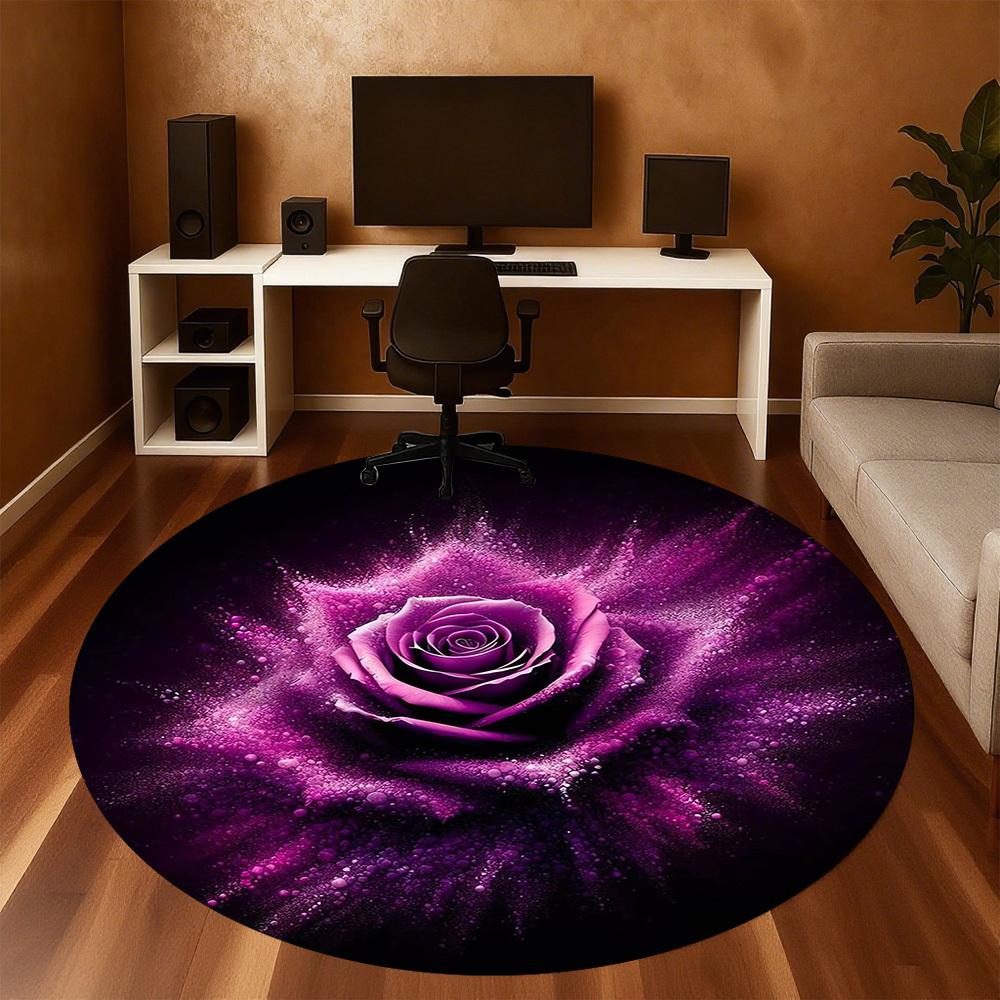 1pc Rose Purple Round Chair mat Area Rug - Non-Slip, Floor Mat for Office, Bedroom, and Indoor Decor -1002201