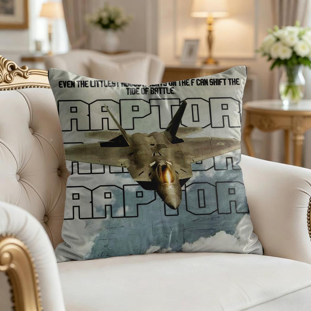 Fighter Jet Cool F35 22 B2 Su57 Cushion Cover Silky Short Plush Invisible Zipper Dustproof Sofa Pillow Case For Home Decor