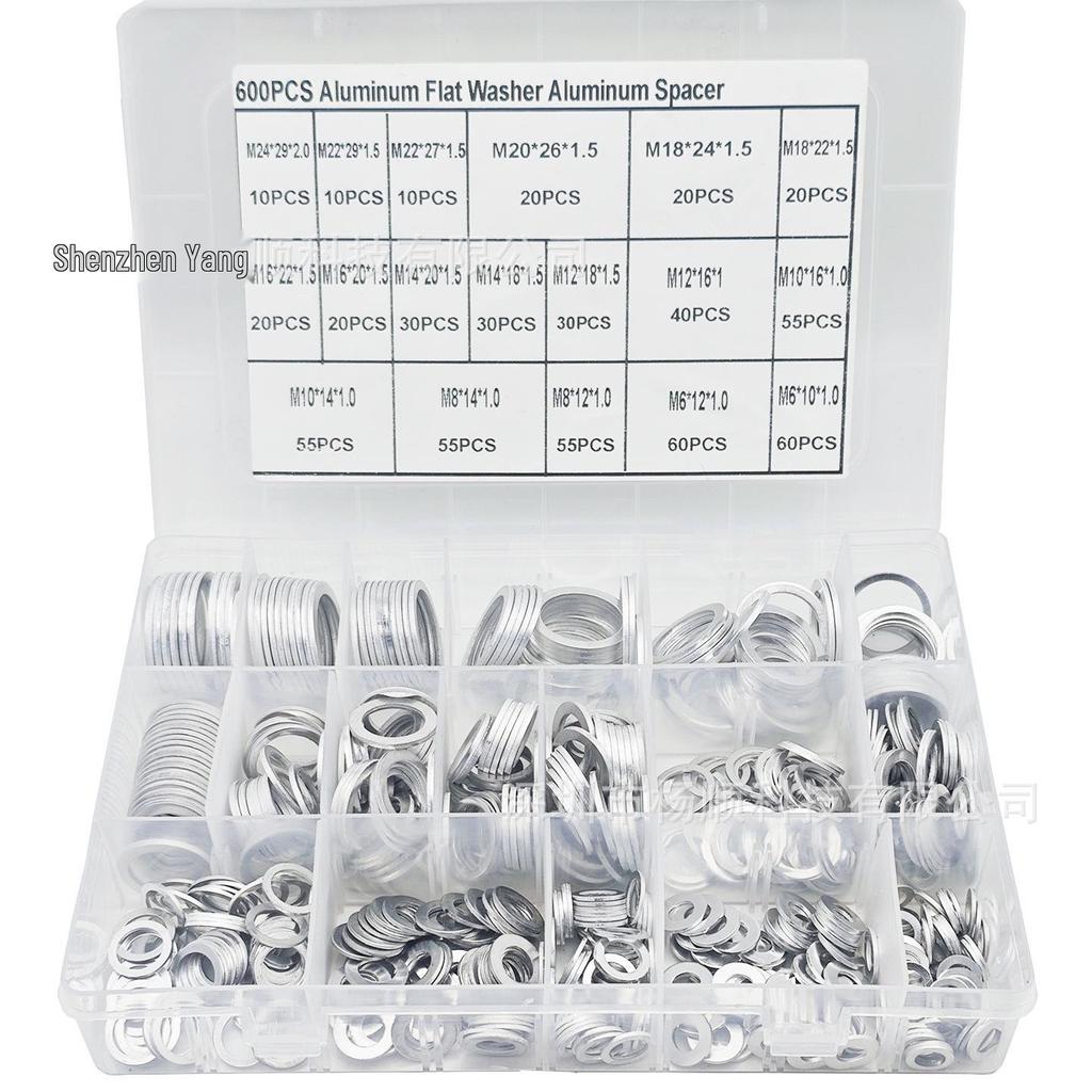450-Piece Aluminum Gasket & Sealing Ring Set: High-Temp Resistant, Spring Washer, M6-M24.