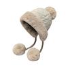 Women Quilted Hat Winter Padded Warm Hat with Cute Pom Pom Ear Protection Fuzzy Hat with Drawstring for Autumn Winter Street Daily Wear