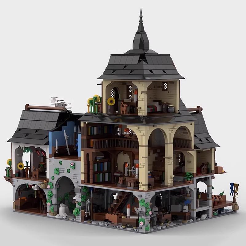 Compatible with LEGO 134085 retro series castle building medieval town center assembled building block toys