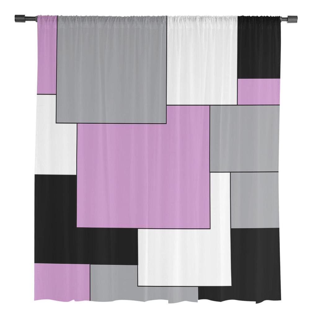 Pink Black Grey Patchwork Abstract Art Medieval Style Sheer Curtains Living Room Window Curtains Kitchen Tulle Voile Curtains