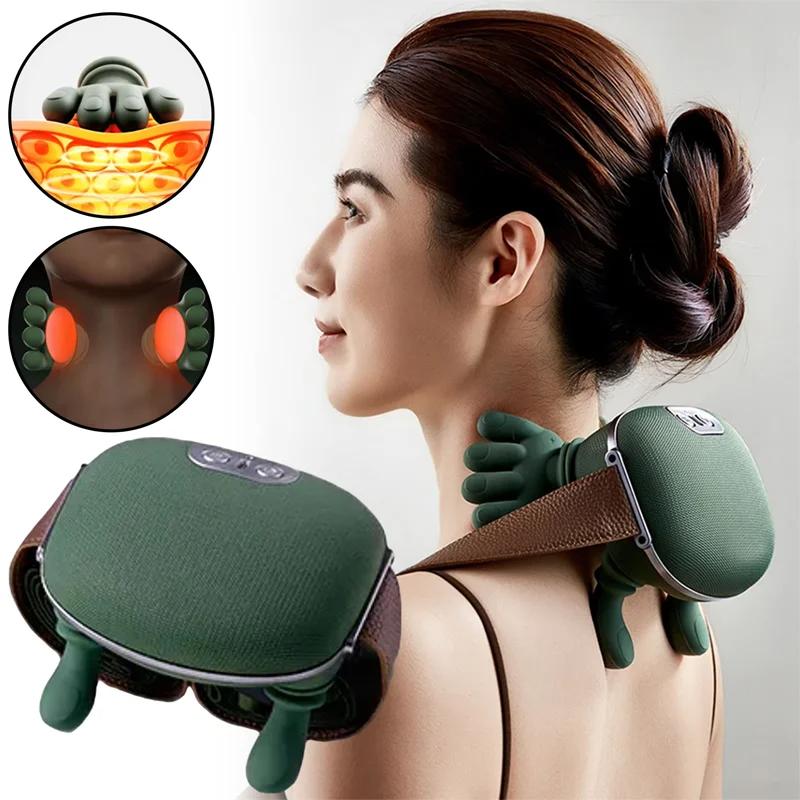 Electric Neck Shoulder Massager Heated Trapezius Muscle Kneading Massage Pillow for Neck Waist Leg Body Use
