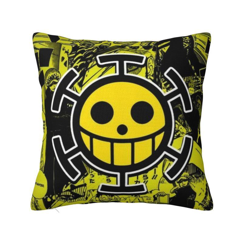 Custom Modern One Pieces Luffy Anime Cushion Cover for Sofa Soft Pirate Skull Manga Pillow Case