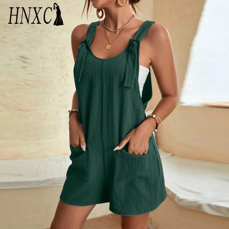 HNXC Women's Fashion Casual Solid Color Print Summer Spring Sleeveless Suspenders Trousers Jumpsuits & Rompers