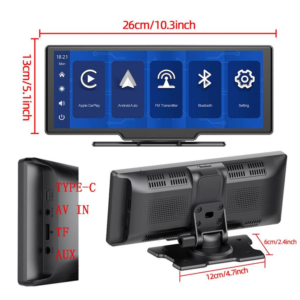 Eaglerich Navigație Car Audio Wireless Carplay Android Auto Ecran tactil de 10 inchi Player Multimedia pentru mașină Difuzor și Bluetooth5.0/Mirror Link/FM/TF/AUX