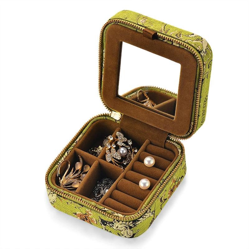 

Estuche organizador de joyas portátil para viaje, caja de almacenamiento con cremallera para anillos
