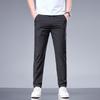 Summer Business Ice Silk Pants Straight Elastic Waist Black Gray Trousers Breathable Simple Male Clothing Casual Suit Pants