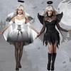 Halloween Cosplay Kostüm, Dämon Rollenspiel, Hexe, Schwarzer Engel, Geflügeltes Göttinnenkleid, Weibliches schwarzes Kleid