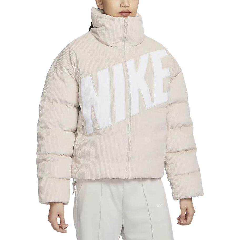 Nike Giacca Piumino Casual Ampia in Velluto a Coste con Colletto alla Coreana Essenziale da Donna Giacche Rosso Chiaro Marrone Legno FD8214-104