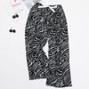 Women's Cotton-Silk Cartoon Pajama Pants, Summer Thin, Black & White Wide-Leg, Plus Size, Outdoor Beach Wear.