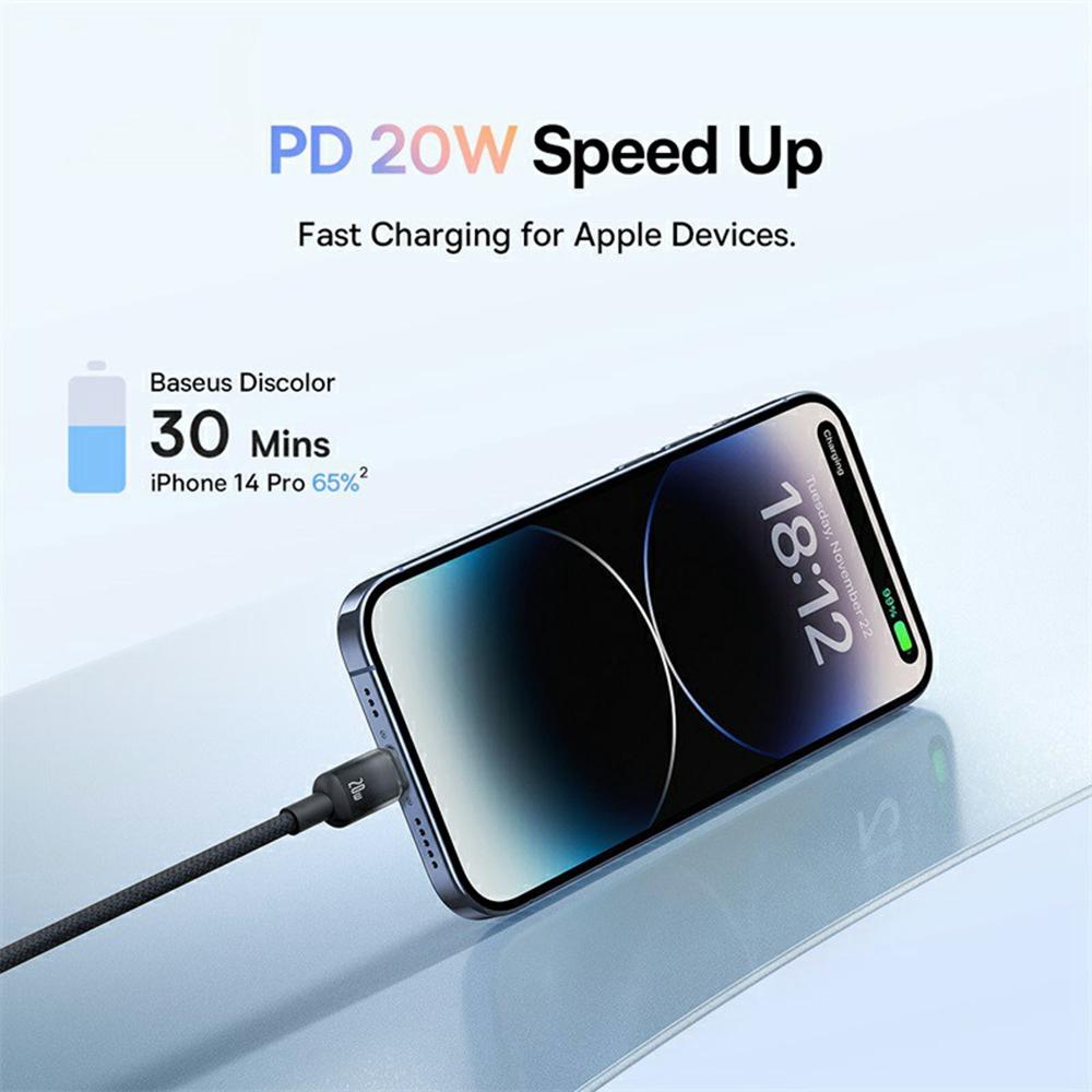 BASEUS Discolor Series 1m Fast Charging Cable Type-C to iP 20W Nylon Braided Data Cord