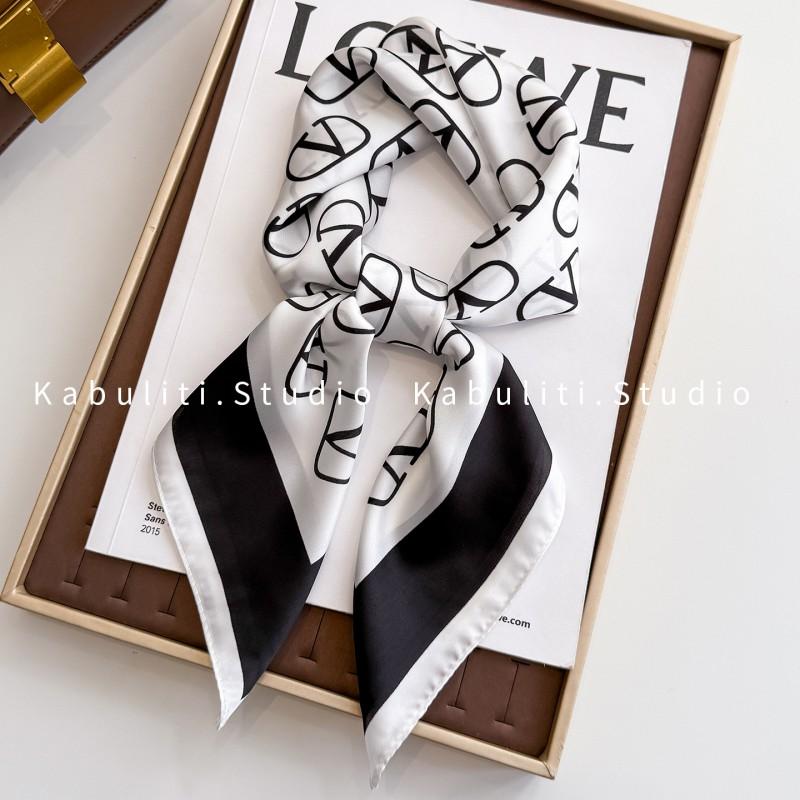 70x70cm Lightweight Square Scarf Women Polka Dot Print Silk-Like Wrap Neck Tie Hair Band Fashion Accessory