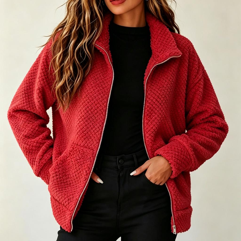 Damen Freizeitjacke mit lockerem Schnitt, Reißverschluss, Reverskragen und Taschen