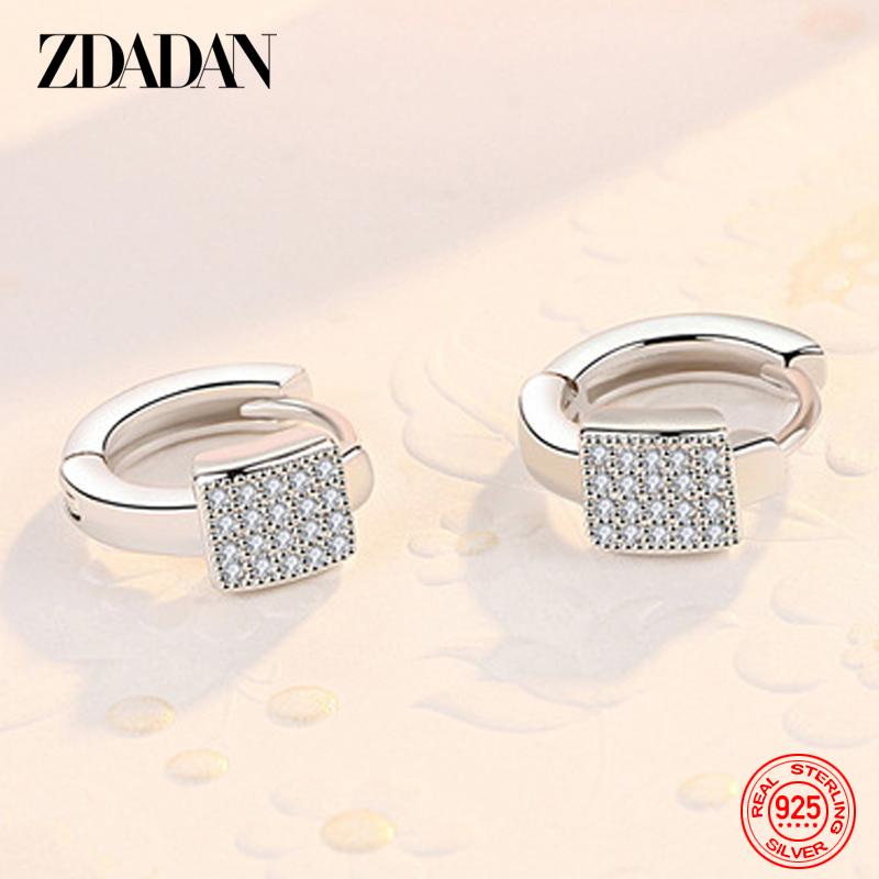 925 Sterling Silver Square Zircon Hoop Earrings for Women Fashion Wedding Jewelry Accessories