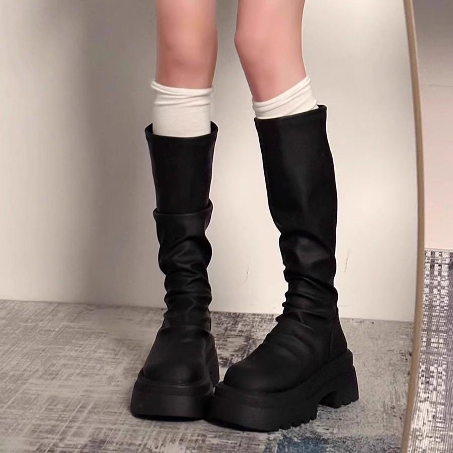 Popular long boots women's 2025 new autumn thin thick-soled knee-high knight boots small long boots