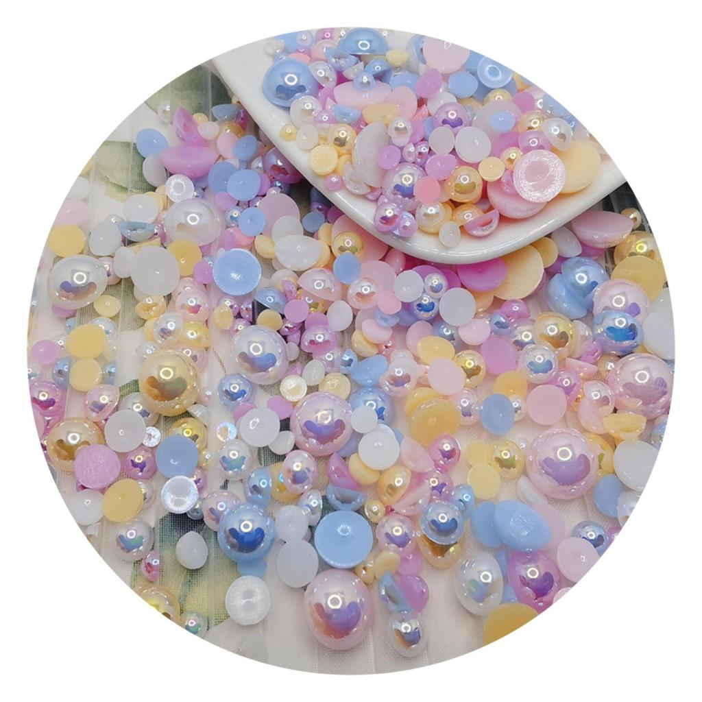 Halvcirkulära platta botten AB Fantasyfärg ABS Pärlemor Högblanka Runda Pärlor för DIY-Smycken & Nageldekor