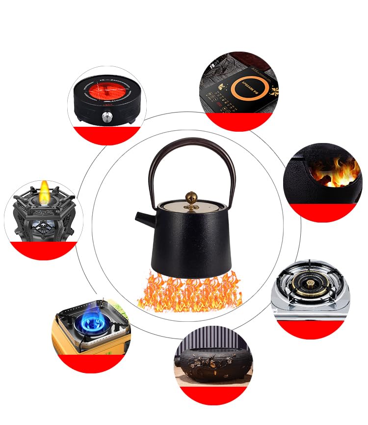 Cast Iron Teapot, 1200ml Capacity, Suitable for Direct Heat and Induction Cooktops, Unpolished, Iron Supplement, Traditional Craft, Cast Iron, Black,