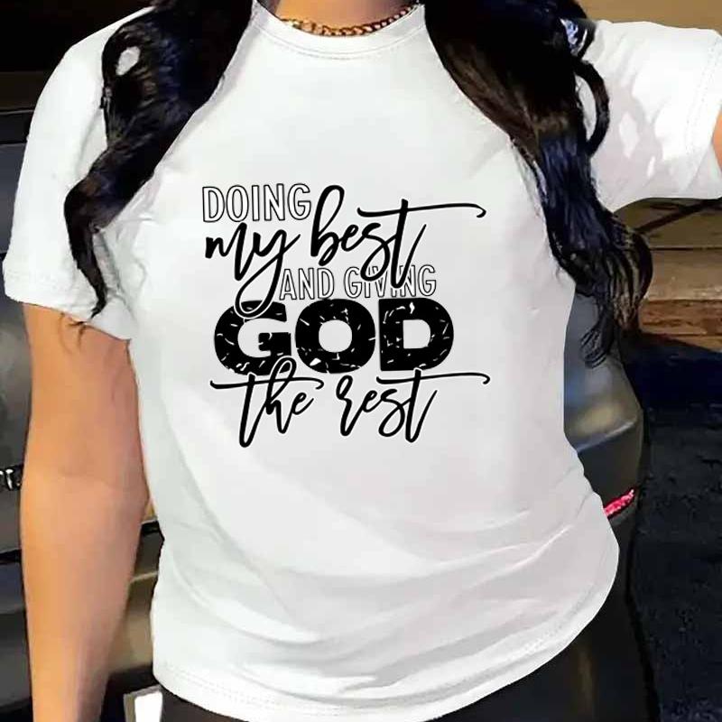 

Printed Short Sleeve T-Shirt, Casual Loose Fit, Street Style XXL білий