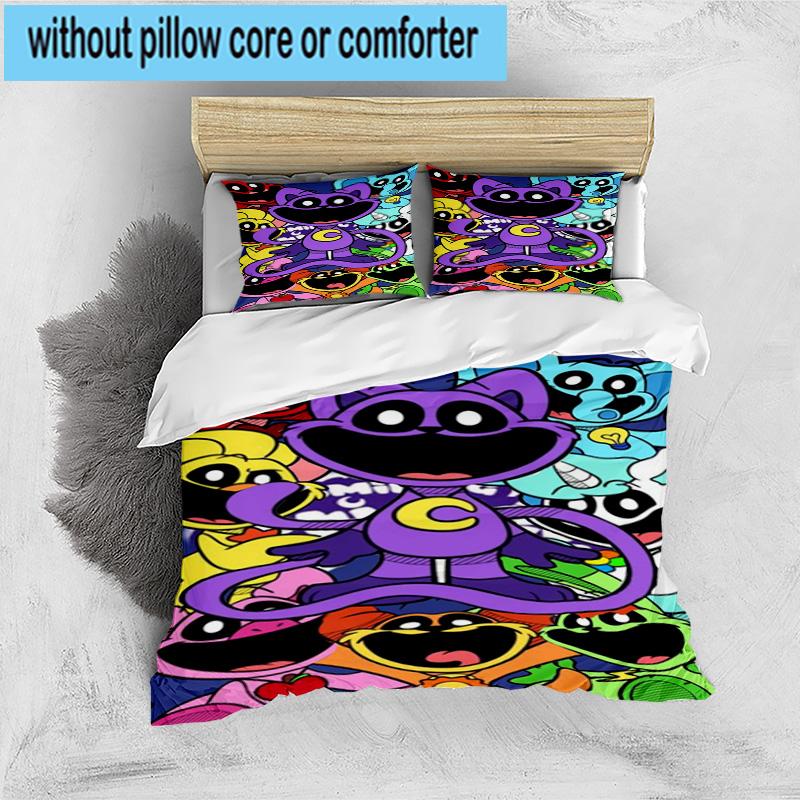 3PCS Happy smiling Cartoon Characters 3pcs Bedding,Including 3PCS Duvet Cover And 2pcs Pillowcases Perfect for Christmas,Ideal for Bedroom, Dormitory