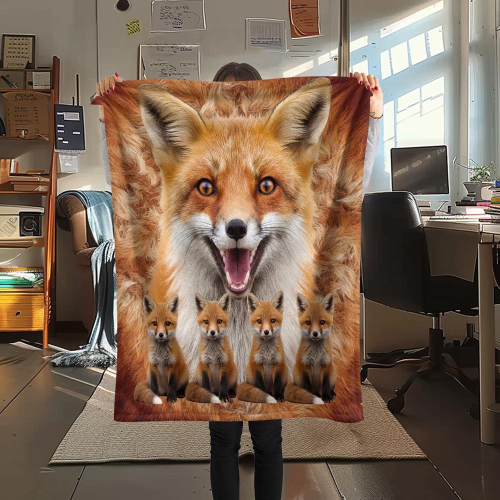 1Pc Fox and Sloth Print Flannel Blanket, High quality Comfortable for All Seasons, Home Decor, Warmth and Comfort, Perfect for Gifts