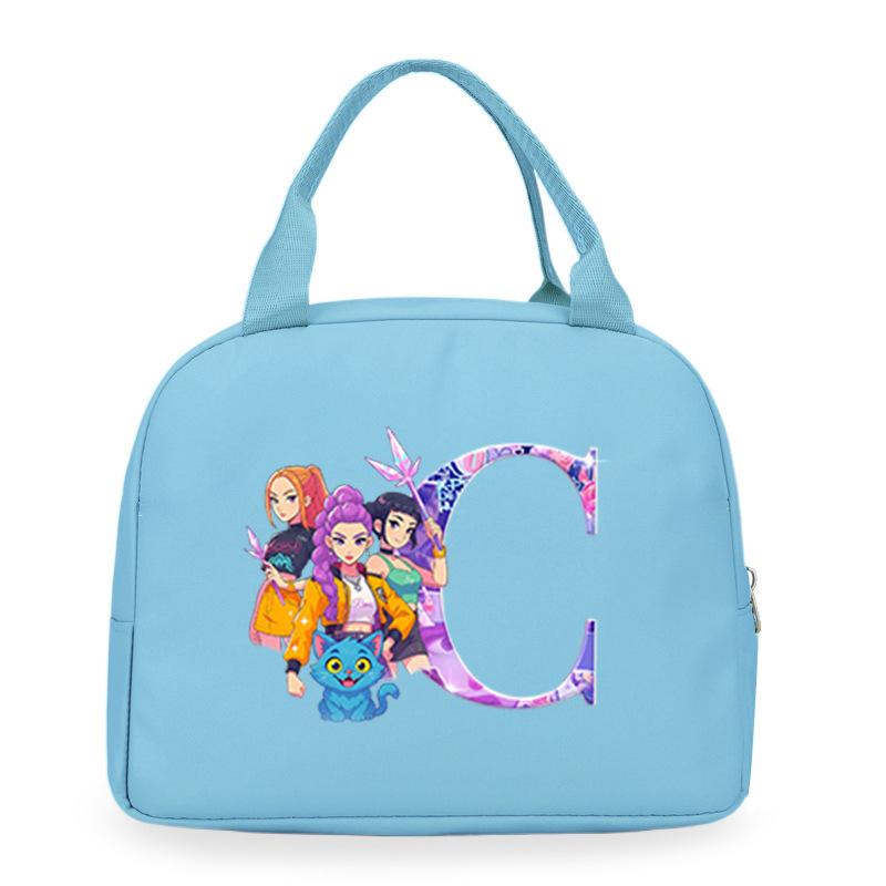 Trend Kpop Anime Cartoon Peripheral 26 Letter Printing Bento Bag Commuter Portable Lunch Box Bag
