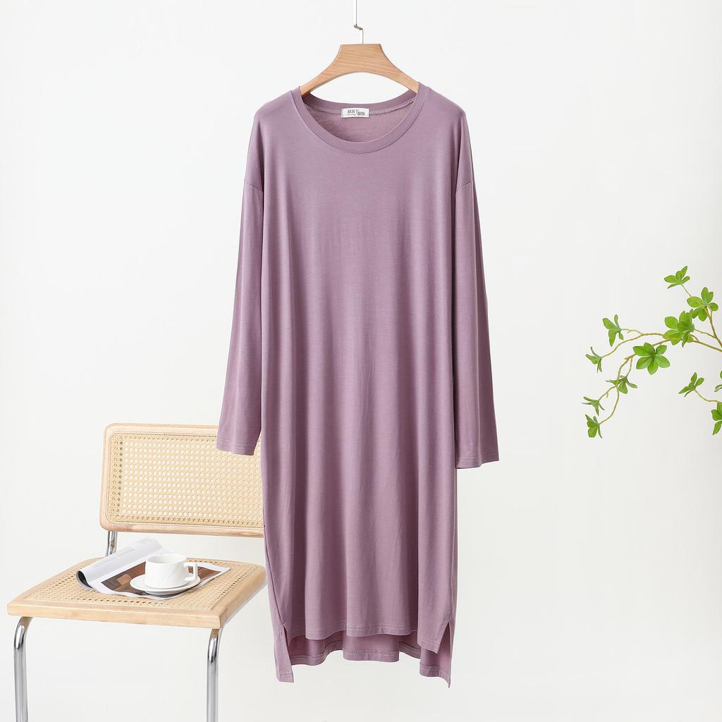 Women's Long Cotton Nightgown, Thin Loose Fit, Long Sleeve, Solid Color, Plus Size, Home & Outdoor Wear