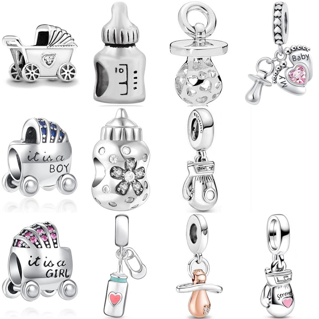 High Qualitypure Copper Cutebaby Bottle Baby Carriage Pendant Beads Fit Original Charms Bracelet Diy Women Jewelry