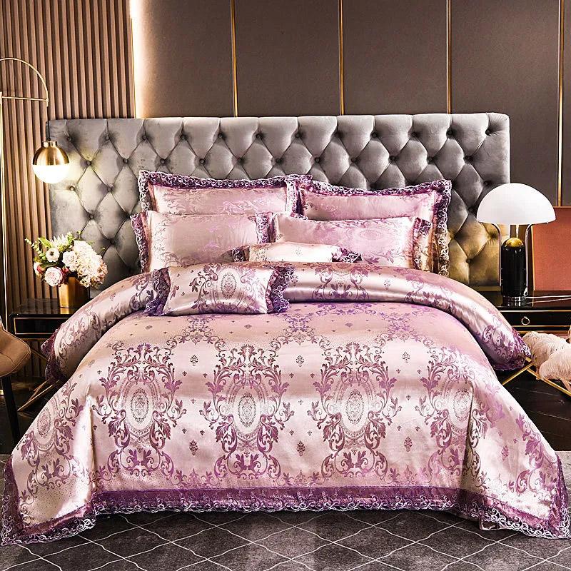 4pcs/set Luxury Jacquard Comfortable Bedding Sets Lace Edge Quilt Cover Sheet Wedding Bedding Home Textile Bedspreads Four Piece Set