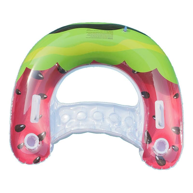 Inflatable Water Hammock Watermelon U Shaped Pool Float Lounge Chair with Cup Holder for Adults 1pc 100x77cm