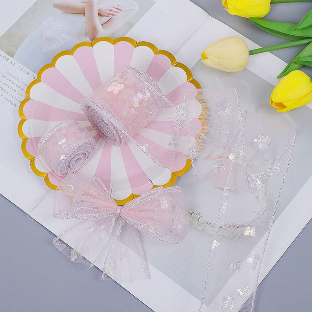 4cm Width Organza Ribbon 10 Yards Length Solid Color Wired Ribbon Mesh Style Hot Stamping Satin Ribbon Gift Wrapping