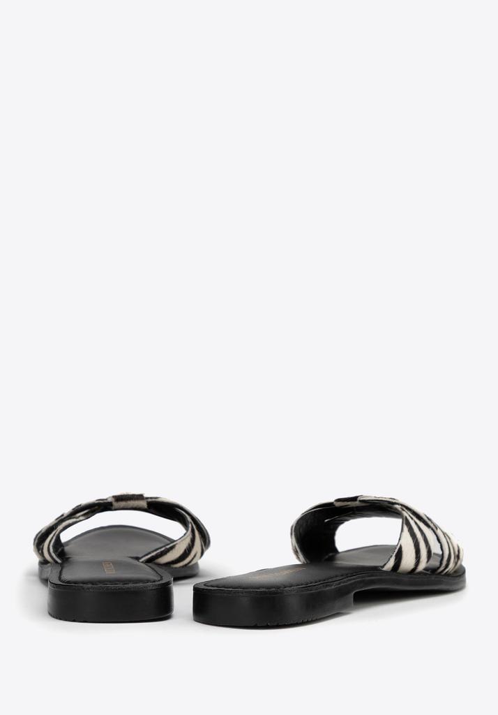 Wittchen Women's Animal Print Leather Flip-Flops In Black And Beige, Black And Beige, Natural Leather