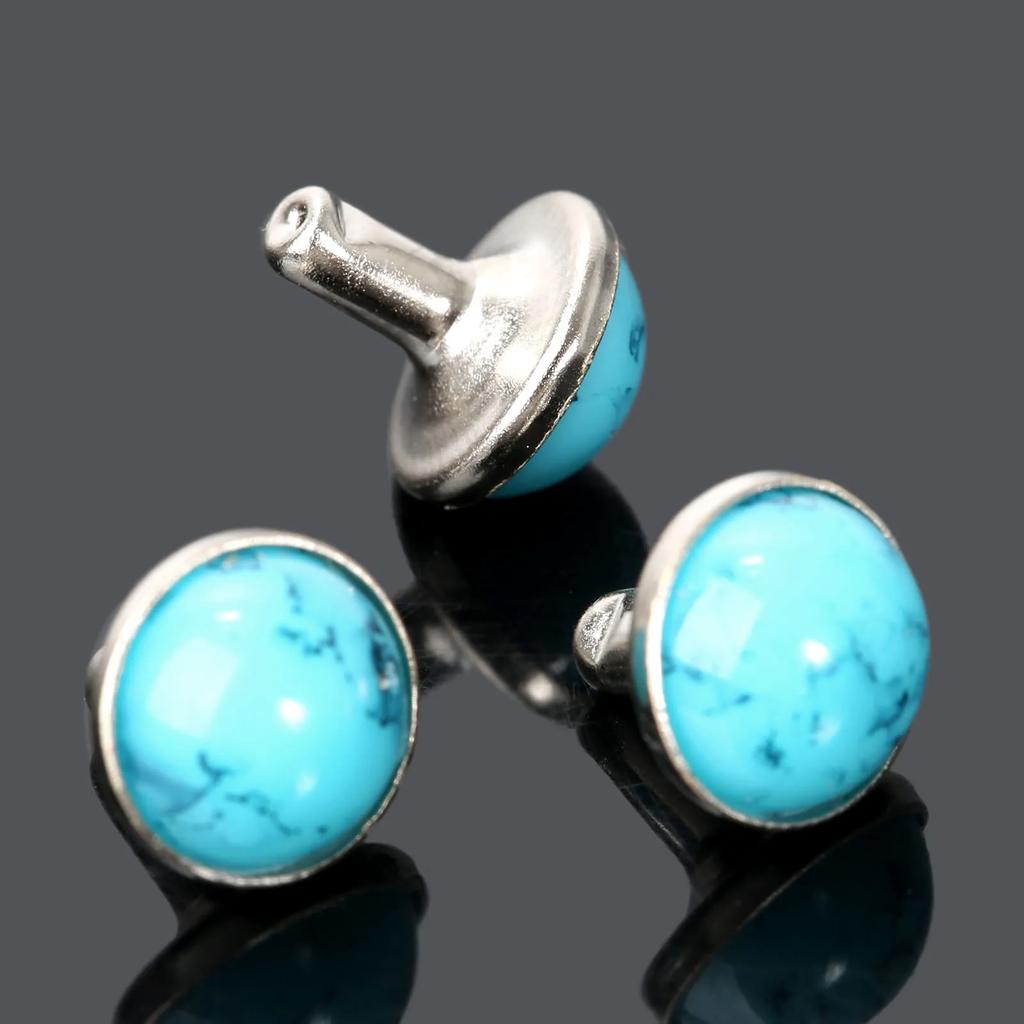 50Pcs Diameter 8.5mm Crack Turquoise Alloy Base DIY Leather Hand Craft Rapid Rivets Studs Buttons Punk Garment Decorative Rivets
