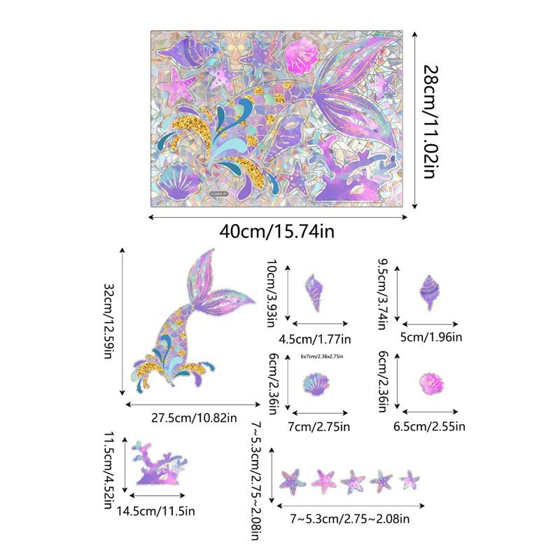 Neue Regenbogen Löwenzahn Gänseblümchen Schmetterling Lotus Meerjungfrau Sonnenlicht Doppelseitige Statische Fensteraufkleber für Heimdekoration