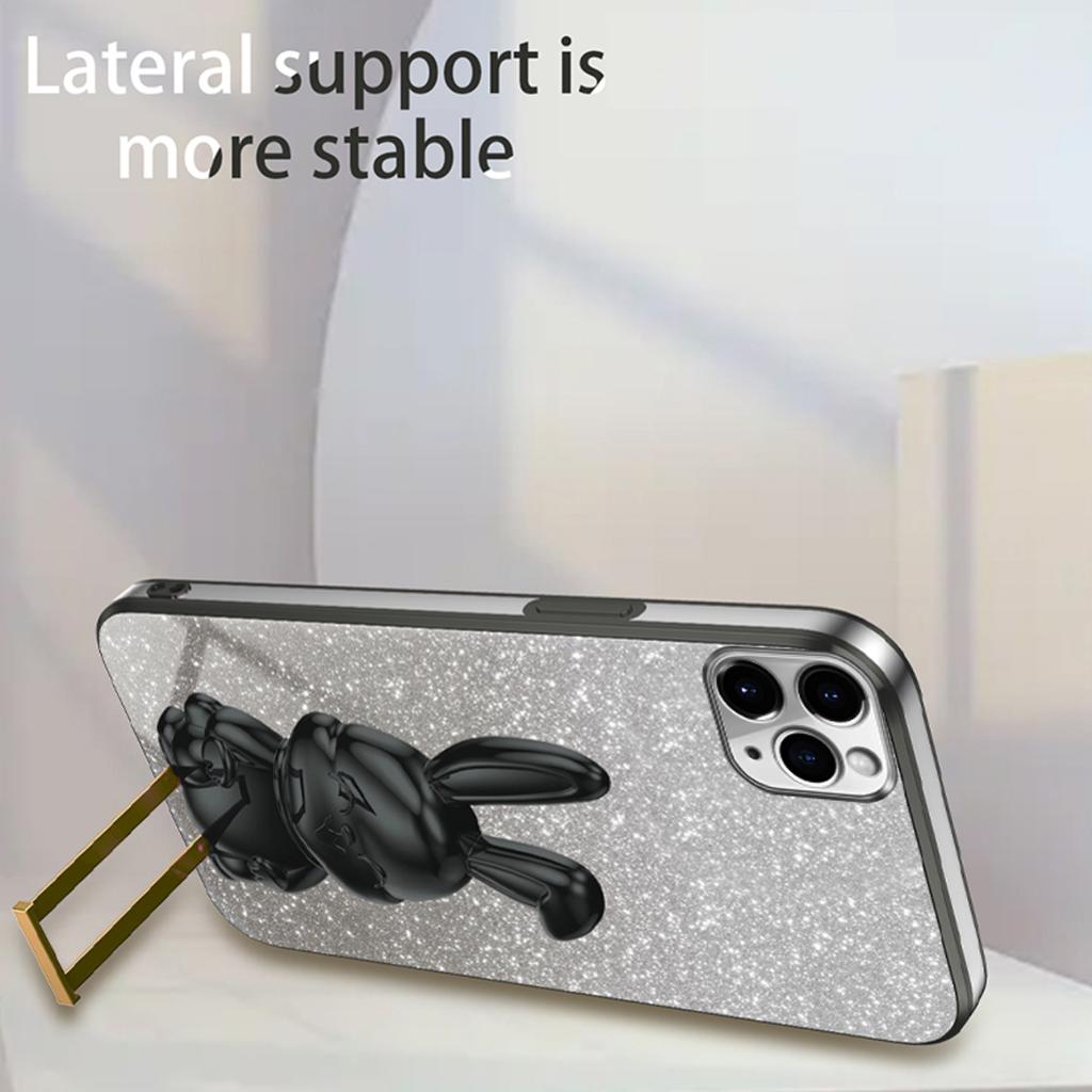 For iPhone 11 Pro Max Cartoon Rabbit Case Pull-out Kickstand Smart Phone Cover