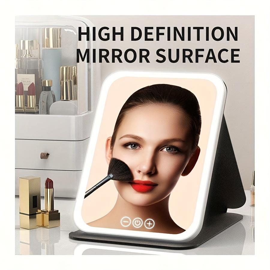 Cosmetic Mirror with Lamp, Portable Cosmetic Mirror with Lamp,3-color Lighting, Dimmable Touch Screen,rechargeable Desktop LED Folding Cosmetic Mirror