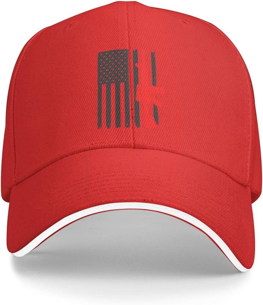 Red Rifle American Flag Print Baseball Cap Polyester Adjustable Outdoor Sports Cap for Men Women