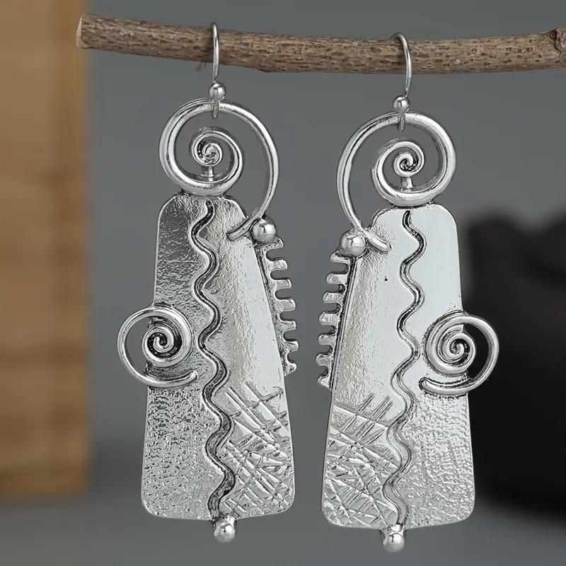 Pendientes Colgantes de Forma Geométrica Vintage con Patrón Espiral Estilo Bohemio Retro Joyería Color Plata Souvenir Turístico de Moda